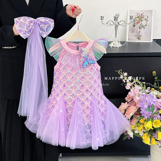 Sparkling Mermaid Tulle Dress with Bow