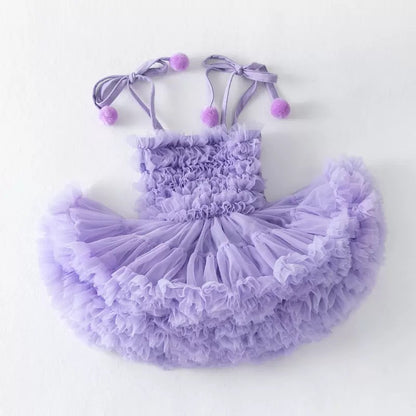 Tutu Dress Birthday Party Toddler Girls Puffy POM-POM Dress