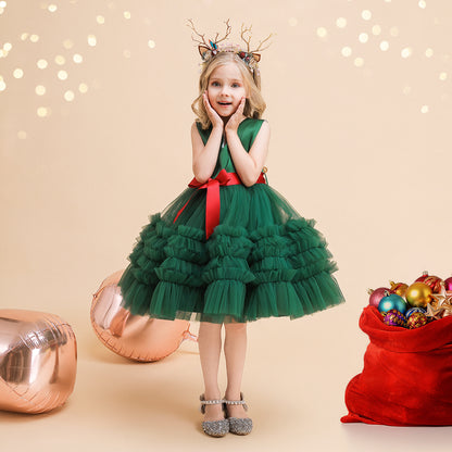 Multi-layer Girl Mesh Cake Tutu Christmas Princess Dress