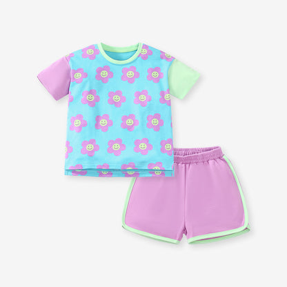 Colorful Floral Tee and Pink Shorts Set