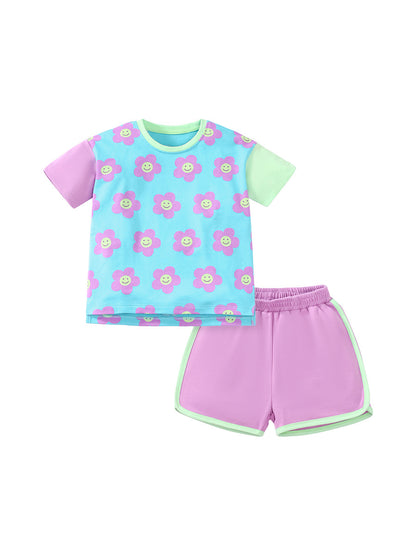 Colorful Floral Tee and Pink Shorts Set