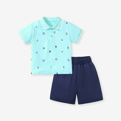 Aqua Polo Shirt and Navy Shorts Boy Set