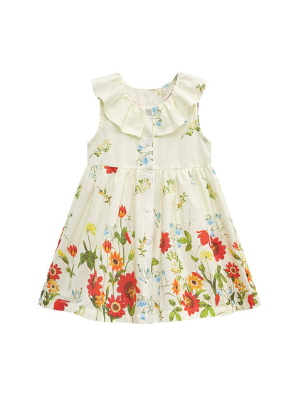 Floral Print Dress with Ruffle Collar