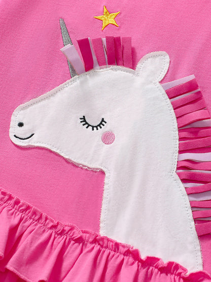 Starlight Pink Unicorn Ruffle Dress