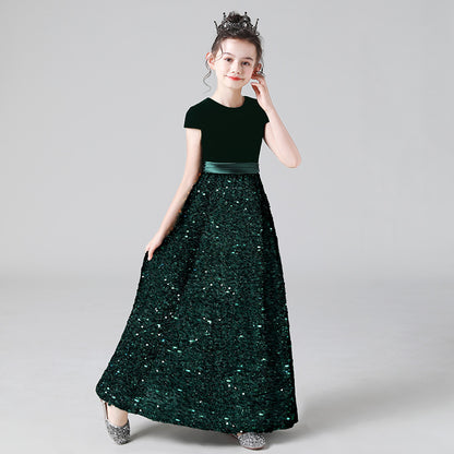 Emerald Starry Night Long Formal Dress with Bow