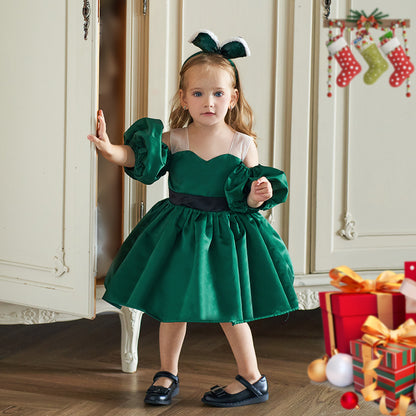 Elegant Emerald Green Holiday Dress for Girls