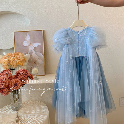 Celestial Bloom Blue Princess Tulle Dress
