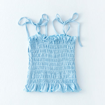 Girl summer colorful cute bow tie vest pleated top