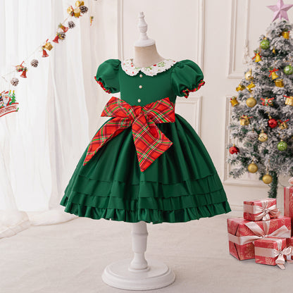 Classic Christmas Plaid Bow Dress