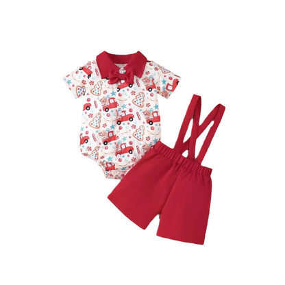 Holiday Santa Print Onesie and Suspender Shorts Set
