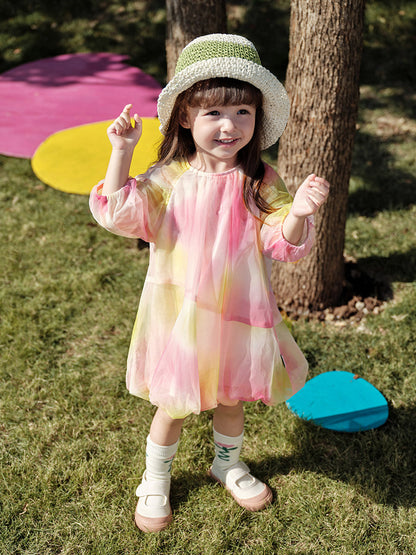 Watercolor Breeze Long Sleeve Girl Dress