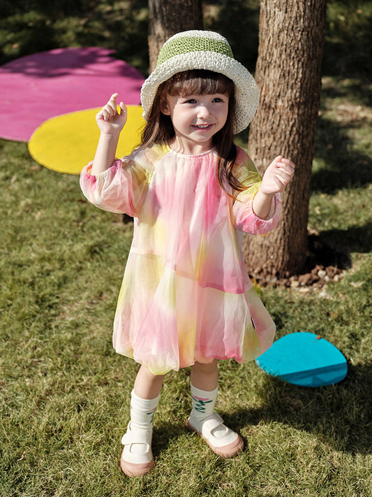 Watercolor Breeze Long Sleeve Girl Dress