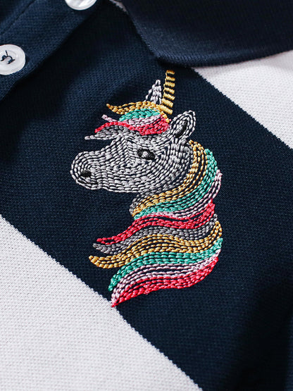 Striped Unicorn Polo Dress
