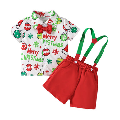 Festive Christmas Shirt and Suspender Shorts Set