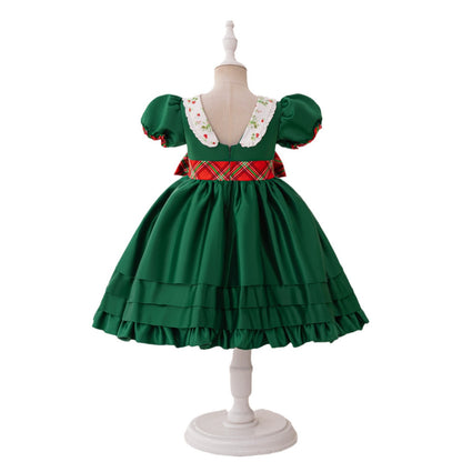 Classic Christmas Plaid Bow Dress