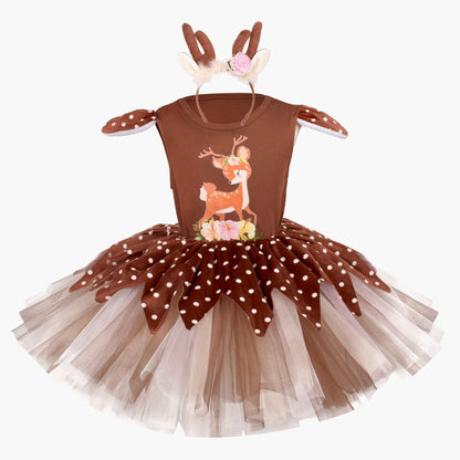 Adorable Reindeer Tutu Dress with Antler Headband
