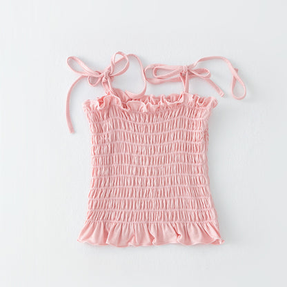 Girl summer colorful cute bow tie vest pleated top