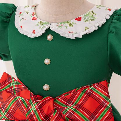 Classic Christmas Plaid Bow Dress