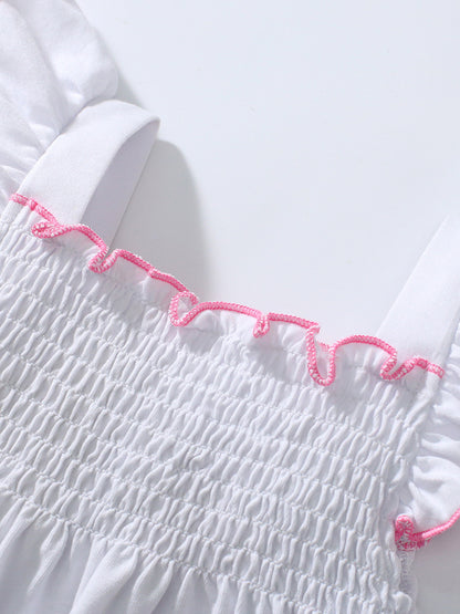 Two-Piece Animal Embroidered Top and Pink Shorts Set