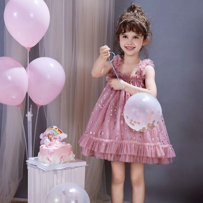 Pink Starry Tulle Party Dress
