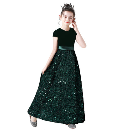 Emerald Starry Night Long Formal Dress with Bow