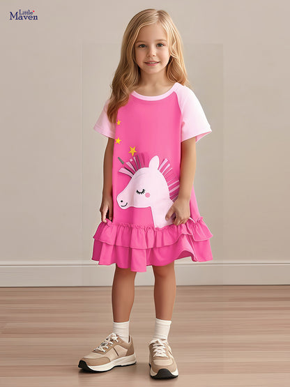 Starlight Pink Unicorn Ruffle Dress