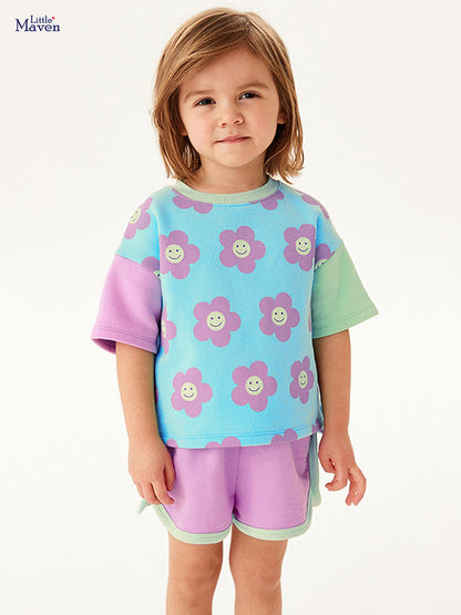Colorful Floral Tee and Pink Shorts Set