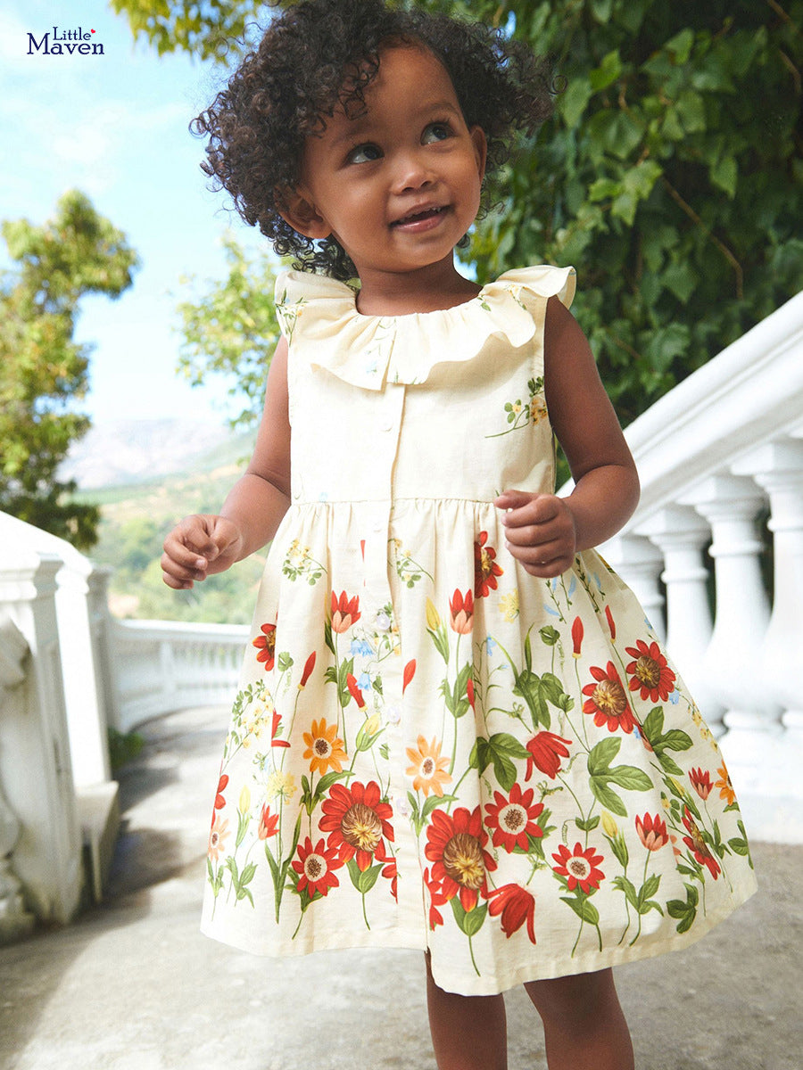 Floral Print Dress with Ruffle Collar