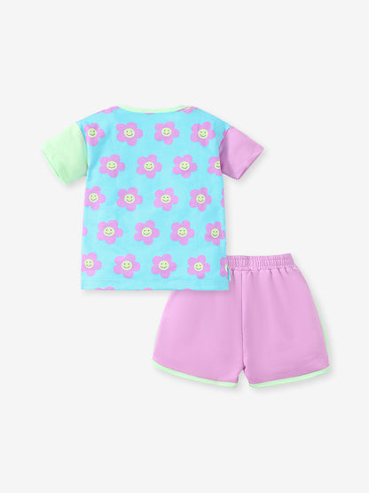 Colorful Floral Tee and Pink Shorts Set