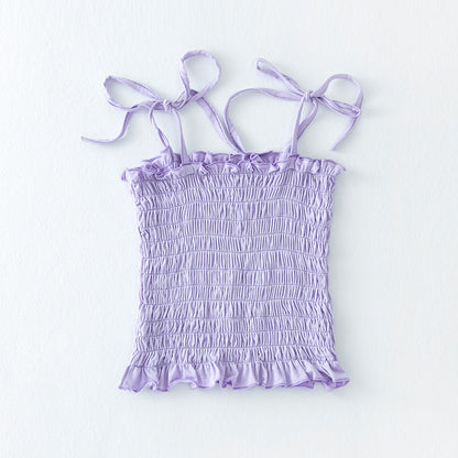 Girl summer colorful cute bow tie vest pleated top