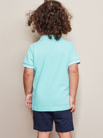 Aqua Polo Shirt and Navy Shorts Boy Set