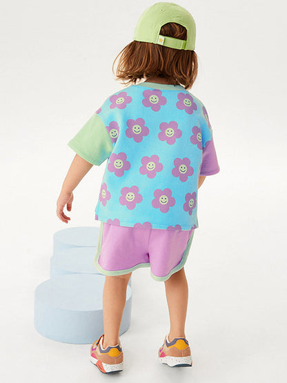 Colorful Floral Tee and Pink Shorts Set