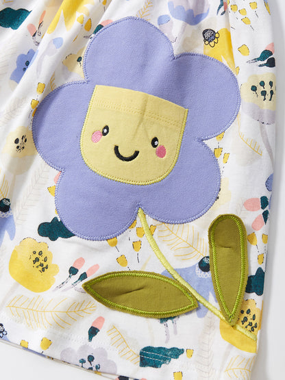 Floral Print Dress with Flower Pocket