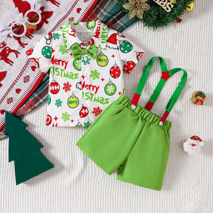Festive Christmas Shirt and Suspender Shorts Set