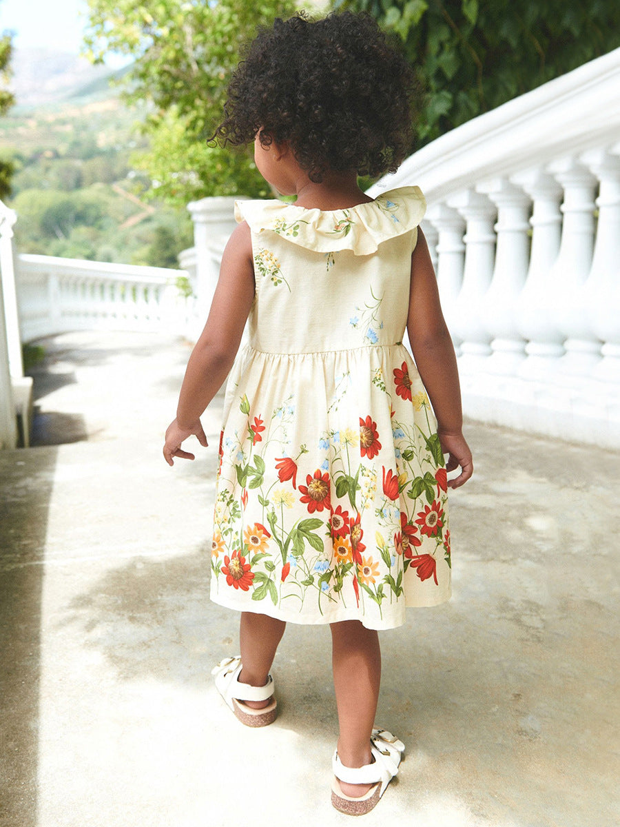 Floral Print Dress with Ruffle Collar