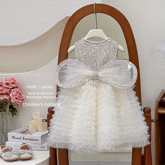 Silver Dream Bow Butterfly Wing Girl Dress
