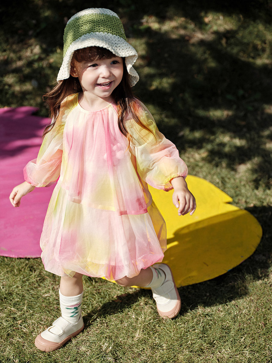 Watercolor Breeze Long Sleeve Girl Dress