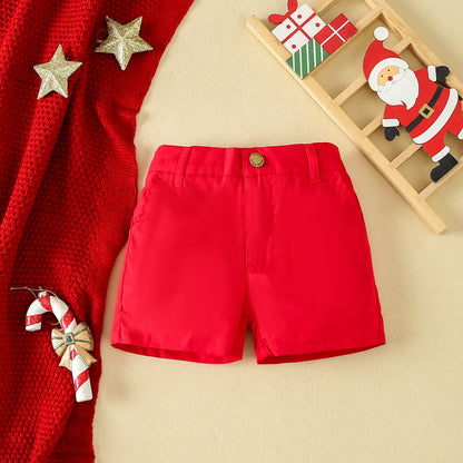 Festive Santa Print Shirt and  Shorts Set