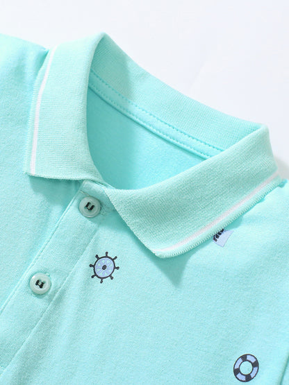Aqua Polo Shirt and Navy Shorts Boy Set