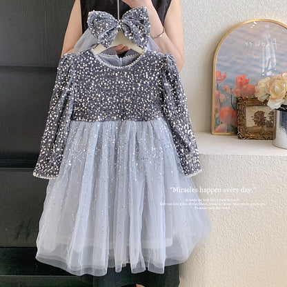 Girl Performance Long Sleeve Midnight Sparkle Dress