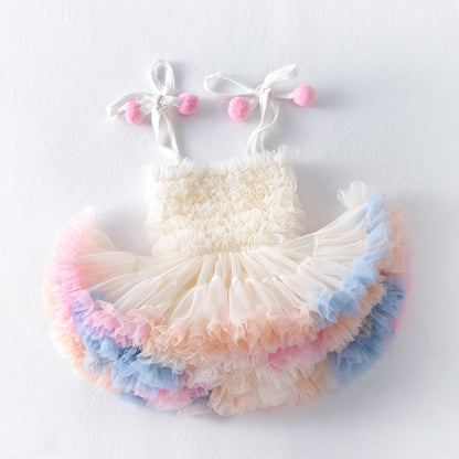 Tutu Dress Birthday Party Toddler Girls Puffy POM-POM Dress