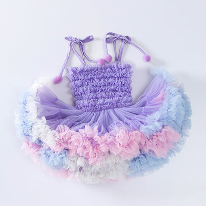 Tutu Dress Birthday Party Toddler Girls Puffy POM-POM Dress