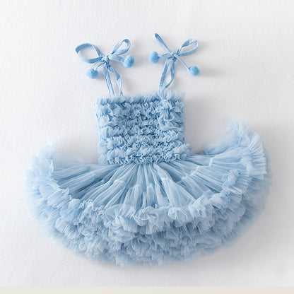 Tutu Dress Birthday Party Toddler Girls Puffy POM-POM Dress