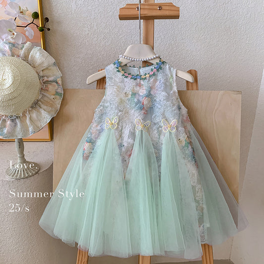 Girls Mint Green Princess Dress Sleeveless Tulle for Summer Party