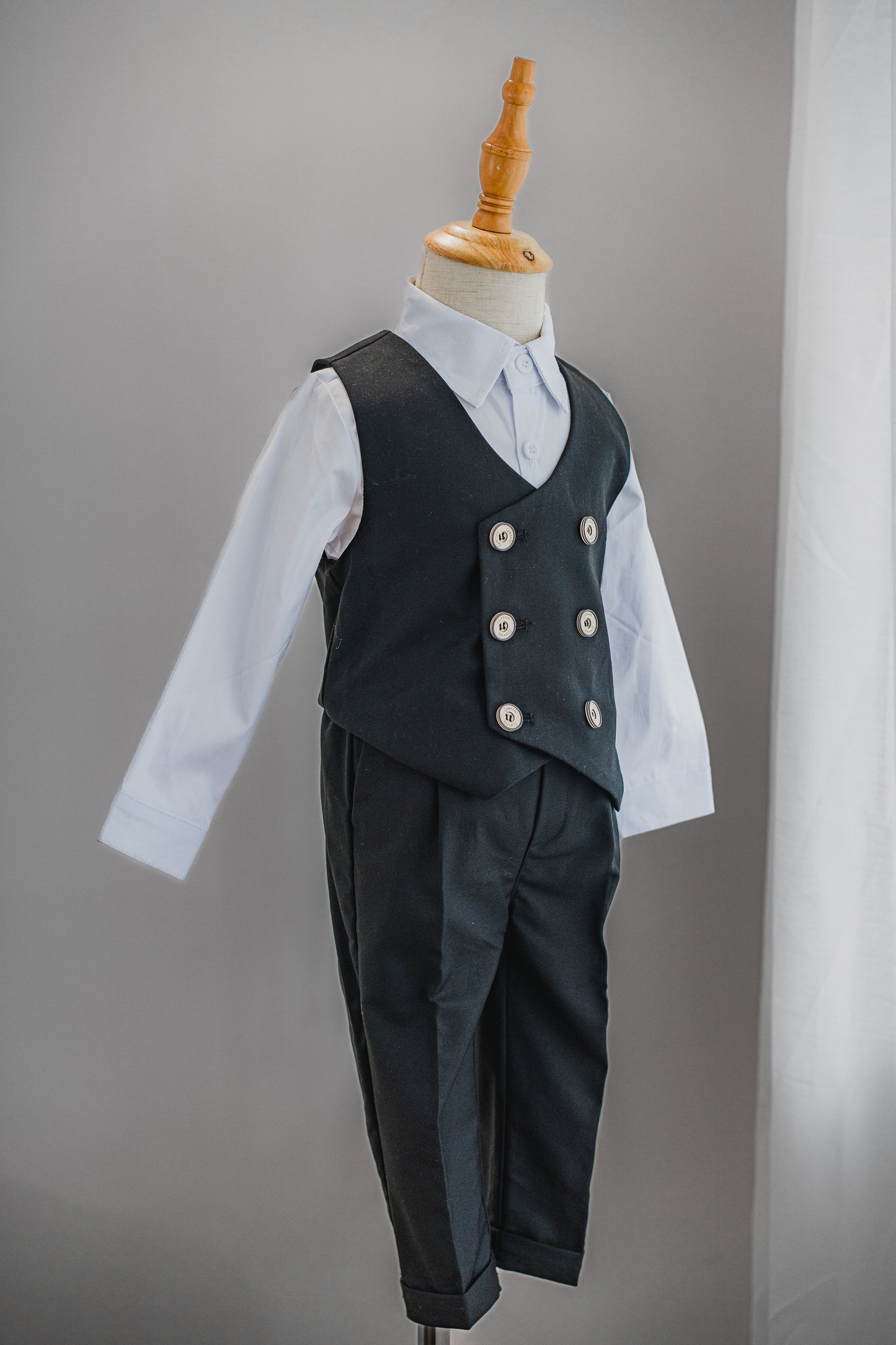 Kids Boys Shirt & Vest & Pants Clothing Set 3 Pieces Long Sleeve Black Formal Suit