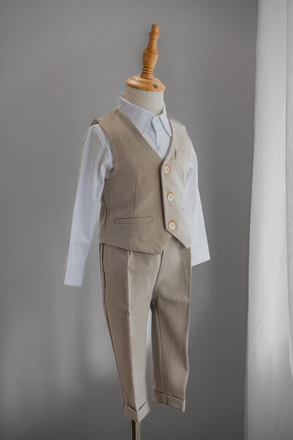 Kids Boys Formal Suit Wedding Wear 4 Pieces Set Beige
