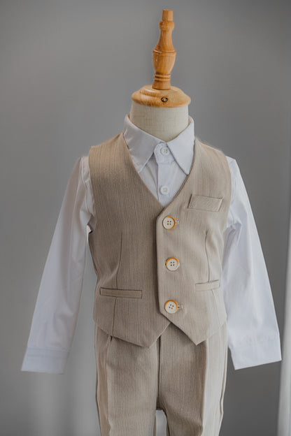 Kids Boys Formal Suit Wedding Wear 4 Pieces Set Beige
