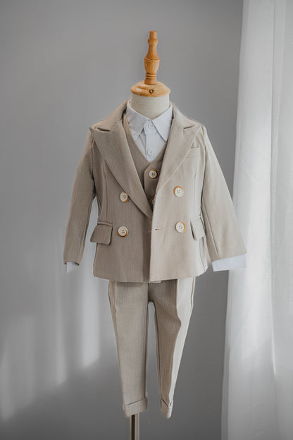 Kids Boys Formal Suit Wedding Wear 4 Pieces Set Beige