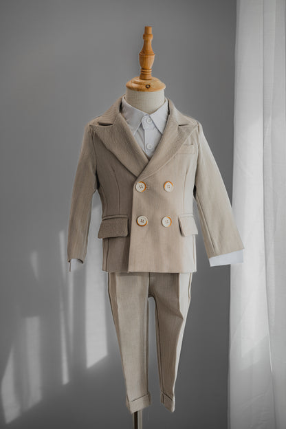 Kids Boys Formal Suit Wedding Wear 4 Pieces Set Beige