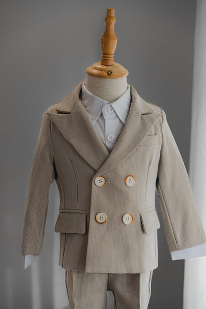Kids Boys Formal Suit Wedding Wear 4 Pieces Set Beige